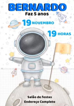 Convite de Aniversário Astronauta no Espaço para Editar Online