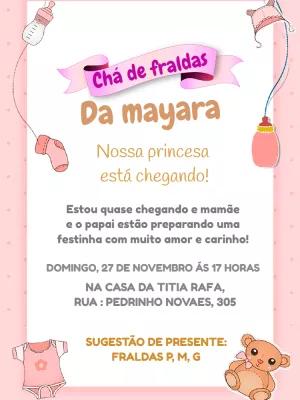 Convite Chá de Fraldas Ursinha Rosa para Editar Online
