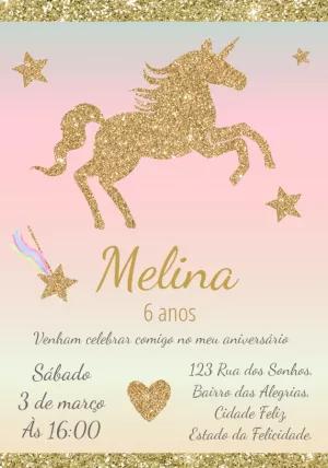 Convite de Aniversário Unicórnio Glitter para Editar Online