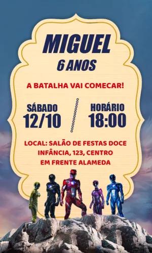 Convite de Aniversário Power Ranger para Editar Online