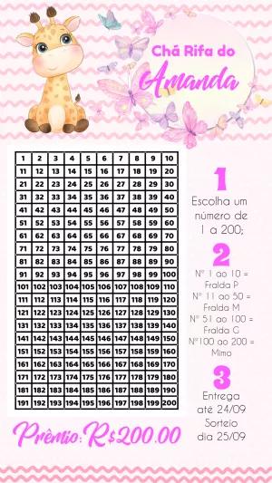 Chá Rifa Girafinha Rosa com Borboletas para Editar Online