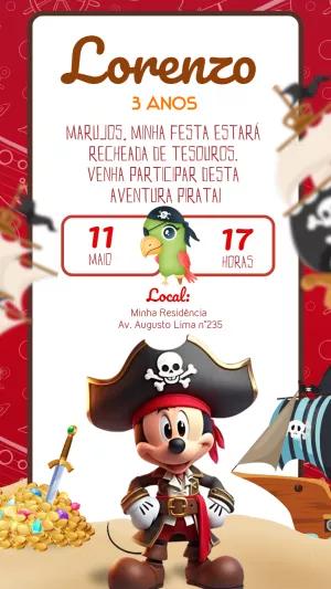 Convite Aniversário Mickey Pirata para Editar Online