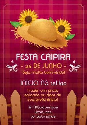 Convite Festa Junina Caipira com Girassóis para Editar Online