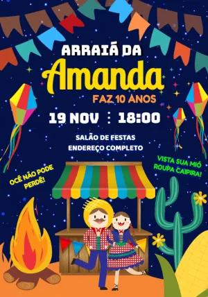 Convite de Aniversário Festa Junina com Casal Caipira para Editar