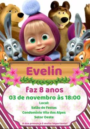 Convite Aniversário Masha e o Urso para Editar Online