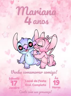 Convite Aniversário Stitch e Angel para Editar Online