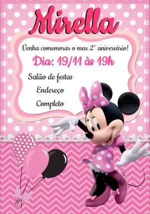 Convite de Aniversário Minnie Rosa para Editar Online