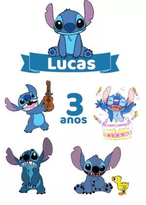 Topo de Bolo Aniversário Stitch para Editar Online