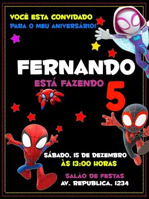 Convite Aniversário Spidey e Seus Amigos para Editar Online