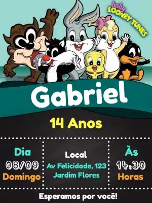 Convite de Aniversário Baby Looney Tunes para Editar Online