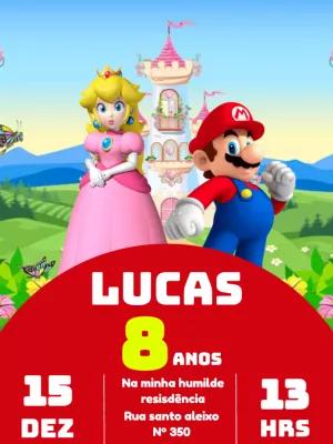 Convite Aniversário Super Mario e Peach para Editar Online