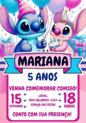 Convite de Aniversário Stitch e Angel para Editar Online