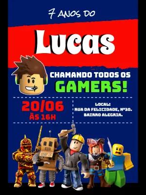Convite de Aniversário Roblox com Personagens para Editar Online
