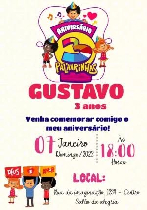 Convite de Aniversário 3 Palavrinhas para Editar Online
