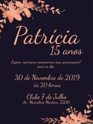Convite 15 anos Floral Rosê e Azul Marinho para Editar Online