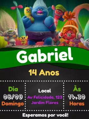 Convite Editável Trolls para Festa de Aniversário