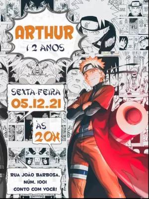 Convite de Aniversário Naruto Quadrinhos para Editar Online