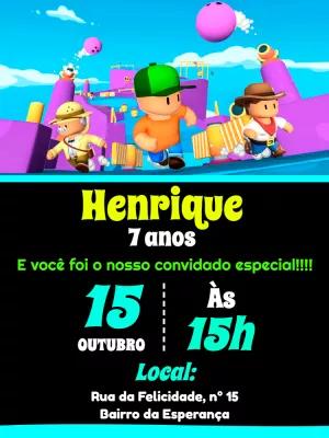 Convite Aniversário Stumble Guys com Personagens para Editar