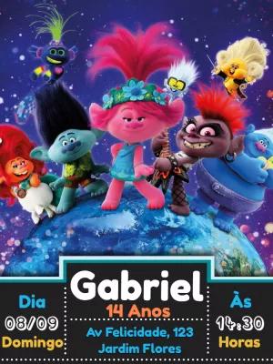 Convite de Aniversário Trolls com Personagens para Editar Online