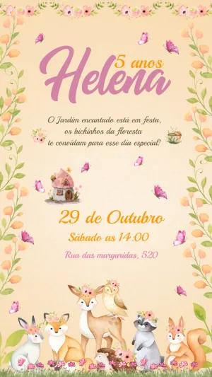 Convite Aniversário Jardim Encantado com Animais para Editar Online