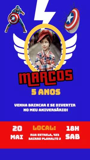 Convite Aniversário Capitão América com Foto para Editar Online