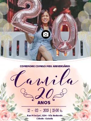 Convite de Aniversário Feminino com Foto para Editar Online