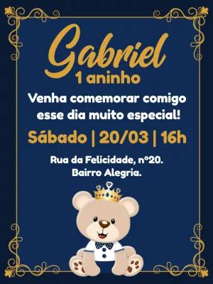 Convite Aniversário Ursinho Príncipe Realeza para Editar Online