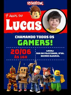 Convite de Aniversário Roblox com Foto para Editar Online