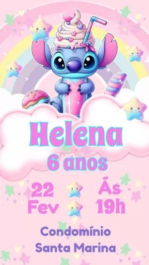 Convite Aniversário Stitch Rosa para Editar Online