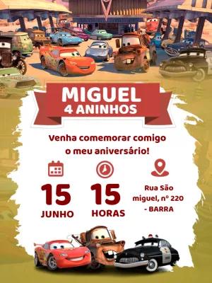 Convite de Aniversário Carros para Editar Online