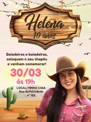 Convite de Aniversário Boiadeira com Foto para Editar Online