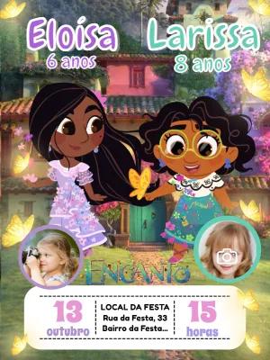 Convite Aniversário Duplo Encanto com Foto para Editar Online