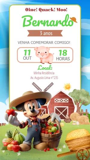 Convite Aniversário Mickey Fazendeiro para Editar Online