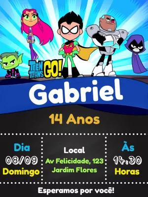 Convite de Aniversário Jovens Titãs para Editar Online