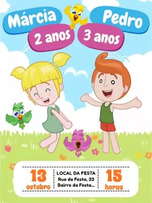 Convite Aniversário Duplo Mundo Bita com Lila e Tito para Editar