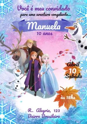 Convite Aniversário Frozen com Personagens para Editar Online