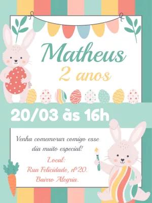 Convite Aniversário Páscoa com Coelhinhos para Editar Online