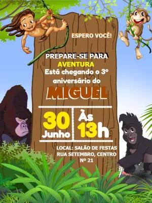 Convite de Aniversário Tarzan na Selva para Editar Online