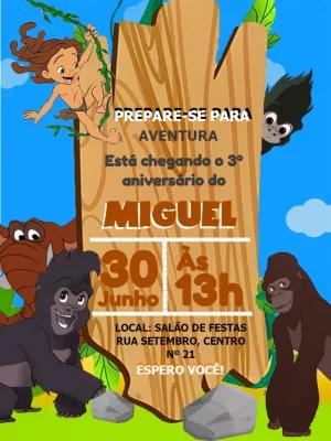 Convite de Aniversário Tarzan com Personagens para Editar Online