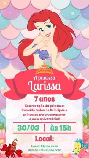 Convite Aniversário Sereia Ariel para Editar Online