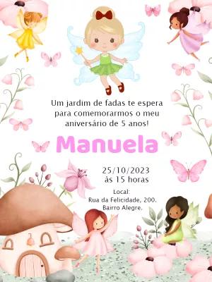 Convite Aniversário Jardim das Fadas para Editar Online