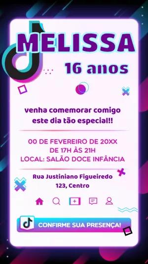 Convite de Aniversário Tema Tik Tok para Editar Online