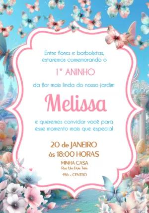 Convite Aniversário Jardim das Borboletas para Editar Online