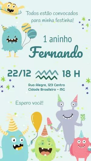 Convite de Aniversário Monstrinhos Divertidos para Editar