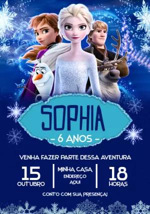 Convite de Aniversário Frozen com Personagens para Editar