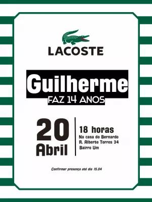 Convite Aniversário Tema Lacoste para Editar Online