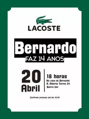 Convite de Aniversário Lacoste para Editar Online