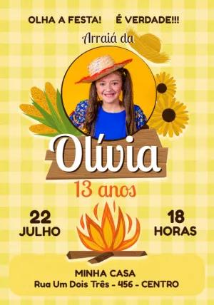 Convite Festa Junina com Foto Girassol para Editar Online