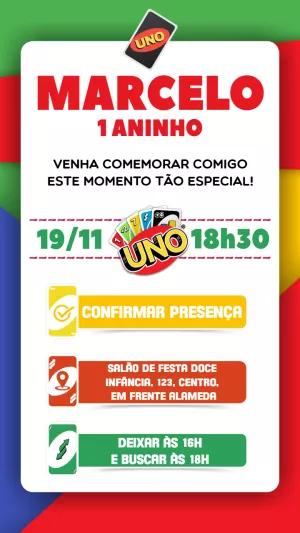 Convite de Aniversário Tema Uno Jogo de Cartas Editável