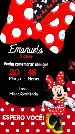 Convite de Aniversário Minnie Vermelha para Editar Online
